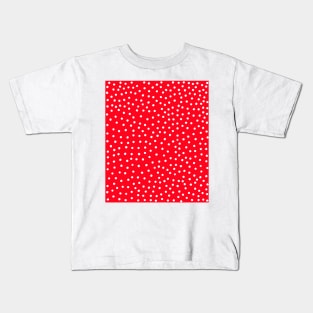 White Polka Dot Spots on Red Pattern Kids T-Shirt